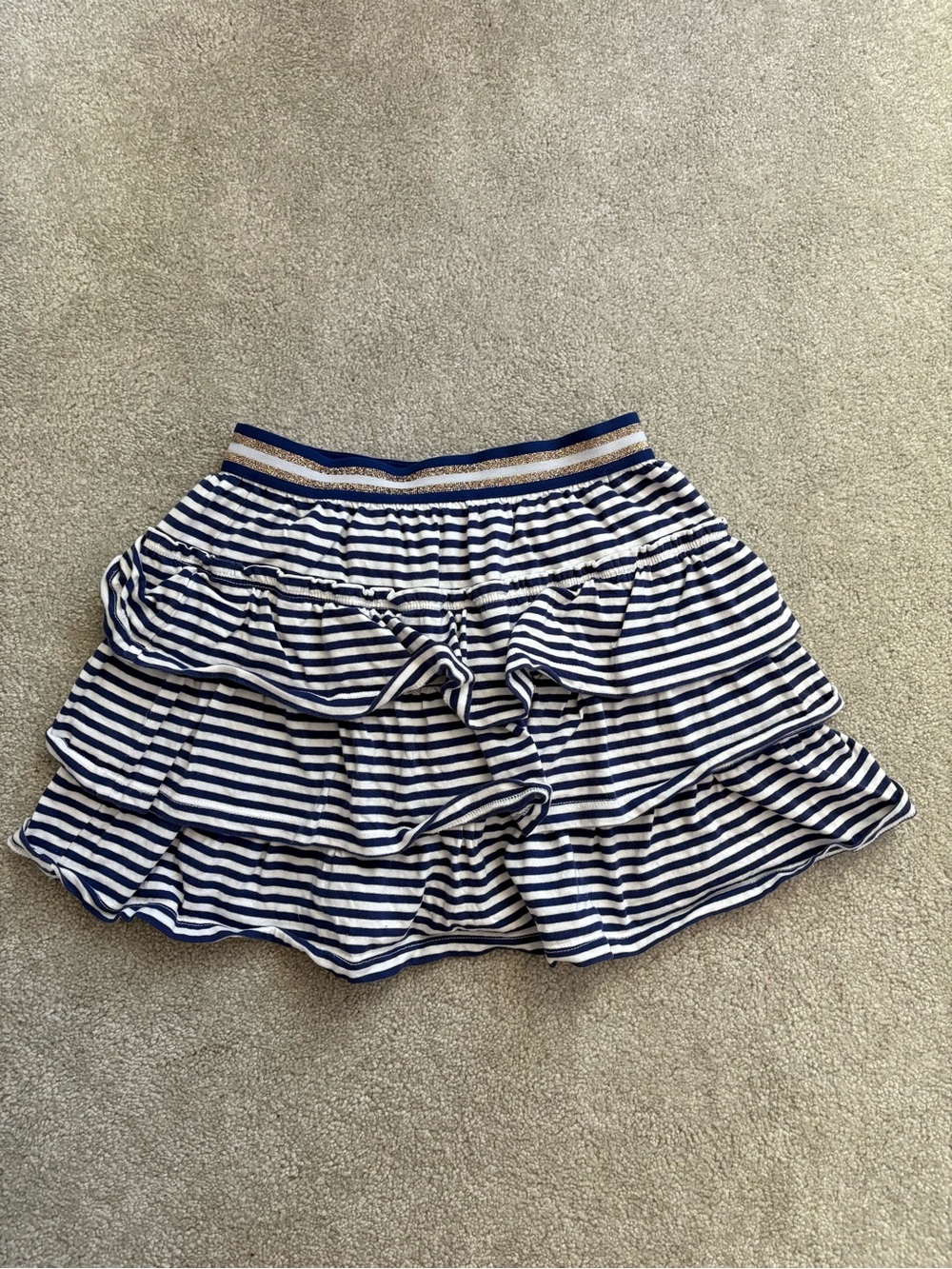 Boden Navy and White Striped Tiered Skort with Gold-Trim Waistband